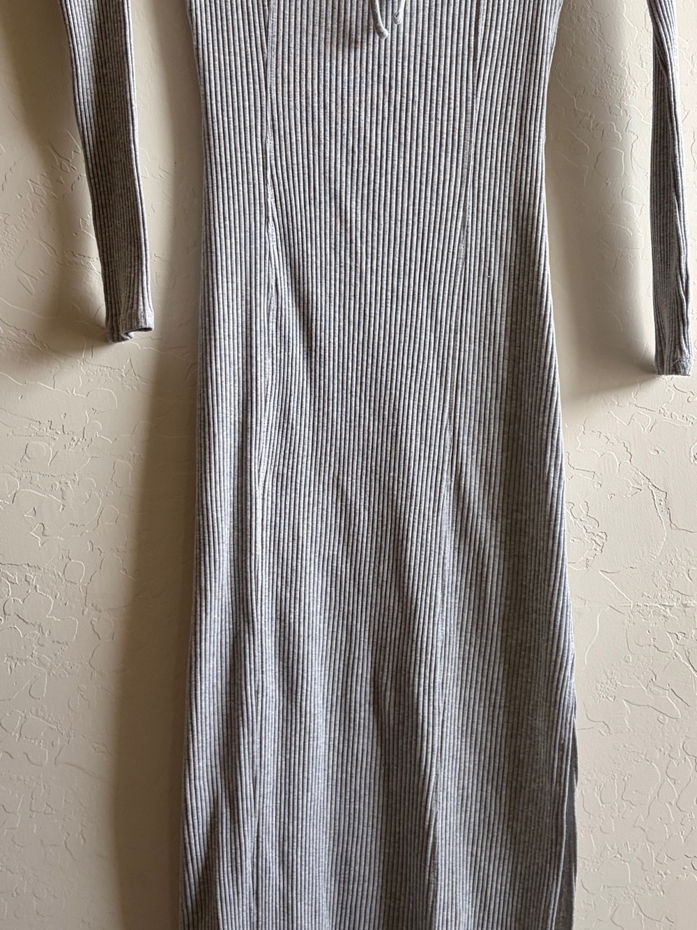 aerie Ribbed Long Sleeve Maxi Dress - Light Gray